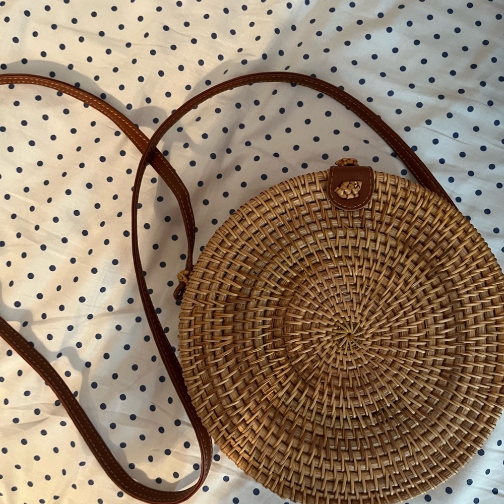 Woven round bag. Flower interior. Never used